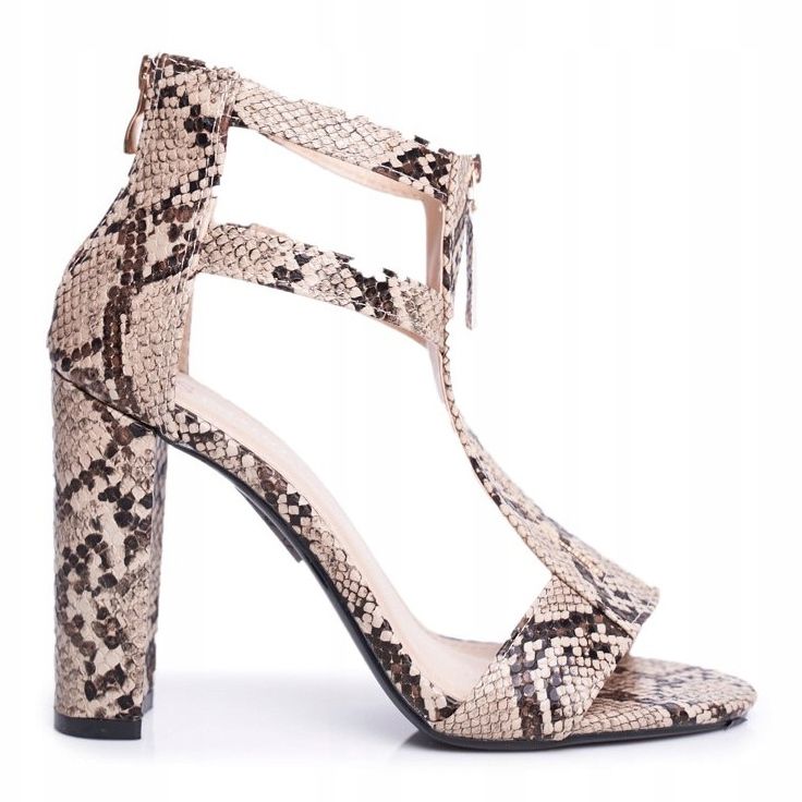 PS1 Kvinnors sandaler på en häl orm dårskap beige brun 2