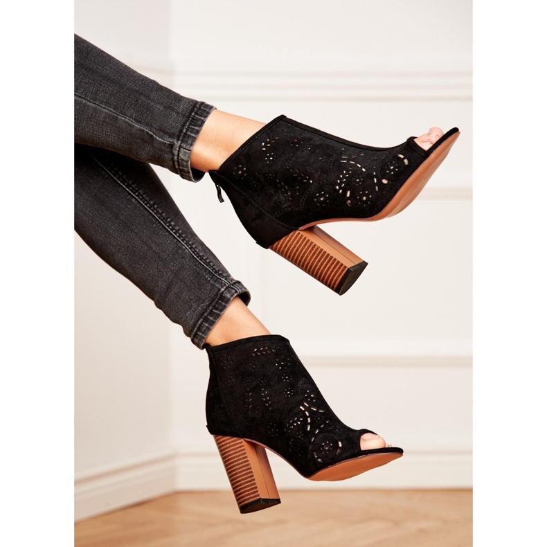 SEA Dam stövlar på hälen mocka Openwork svart Papillon 1