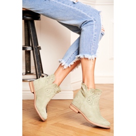 SEA Kängor för kvinnor Flat Heel Mocka Openwork Green Raffe grön 1