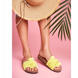 PS1 Dam tofflor på korkbågar neongul rosett 1
