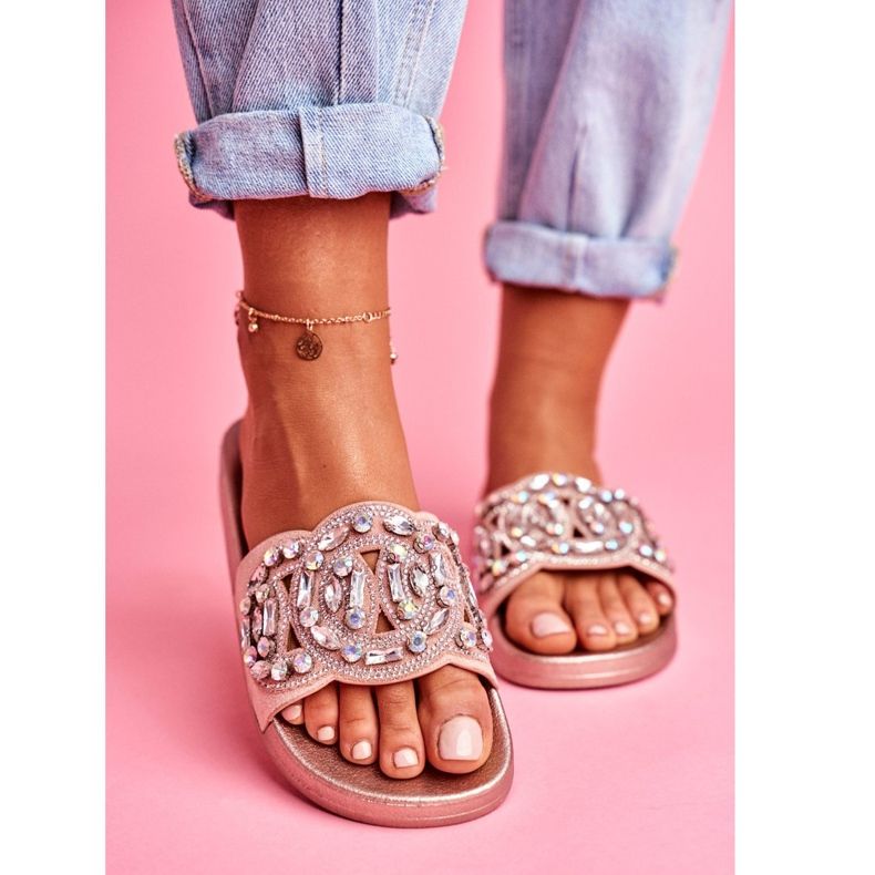 PS1 Dam tofflor med kristaller rosa guld Audrey 2