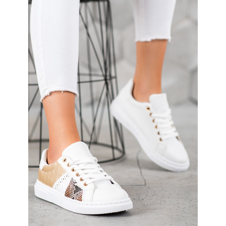 SHELOVET Bekväma vita sneakers gul 2