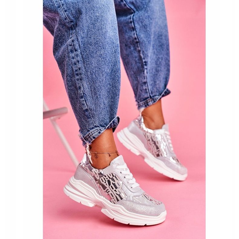 S.Barski Kvinnors sportskor Läder Silver Sneakers Palm Bay grå 2