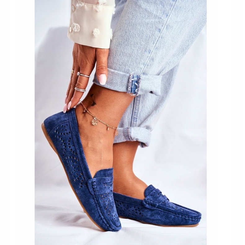 S.Barski Damskor med öppet läder Marinblått Salem 1