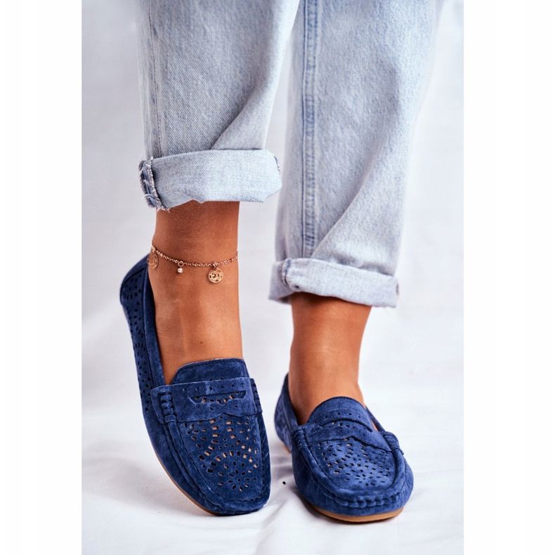 S.Barski Damskor med öppet läder Marinblått Salem 2