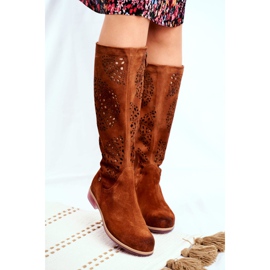 Kvinnors höga stövlar Maciejka Leather Openwork Camel 04525-29 brun 2