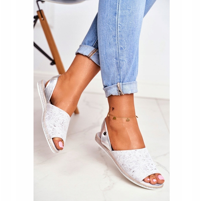 Sandaler för kvinnor Flat Sergio Leone Silver SK030 grå 2