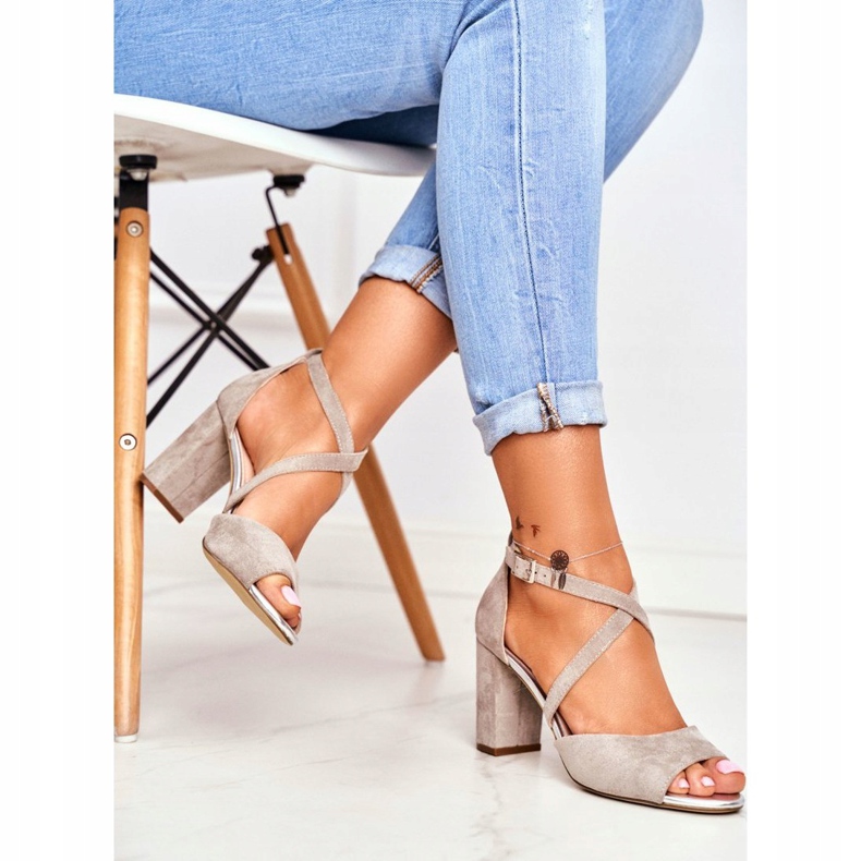 Kvinnors sandaler med hög klack Sergio Leone grå SK865 2