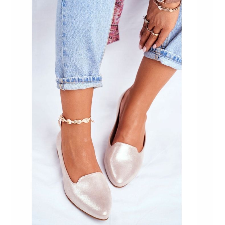 Kvinnors Ballerinor Sergio Leone Beige Guld BL610 gyllene 1