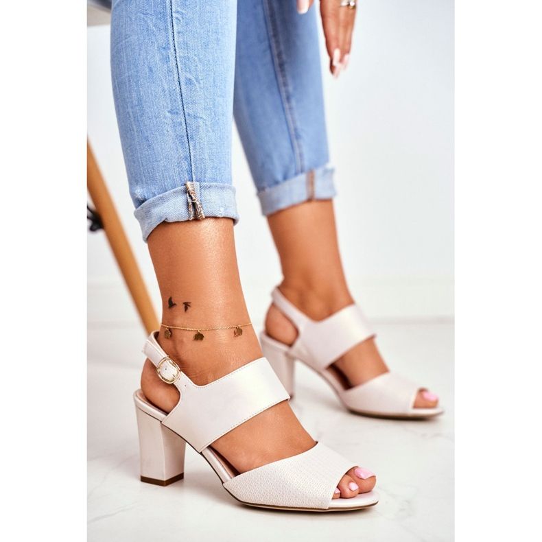 Kvinnors sandaler på hög klack Sergio Leone Beige Perła SK778 1