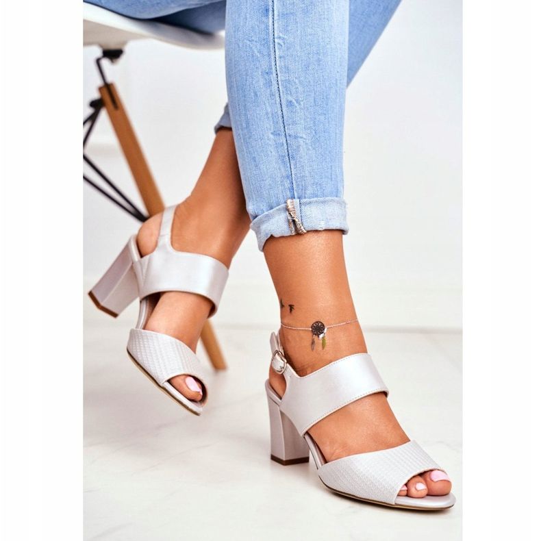 Kvinnors sandaler på högklackat Sergio Leone Silver SK778 brun mångfärgad grå 2