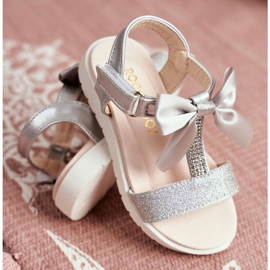 FRROCK Barnsandaler med kardborreband för tjejer Silver Bella grå 2
