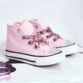 FRROCK Barns sneakers High Pink Rhinestones Smile rosa 1