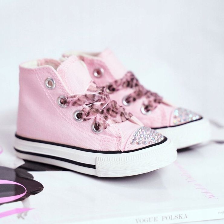 FRROCK Barns sneakers High Pink Rhinestones Smile rosa 1