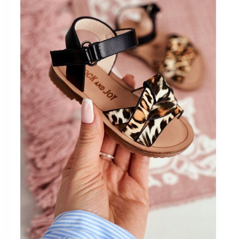 FRROCK Barnsandaler med kardborreband för flickor Leopard Mimi svart 1