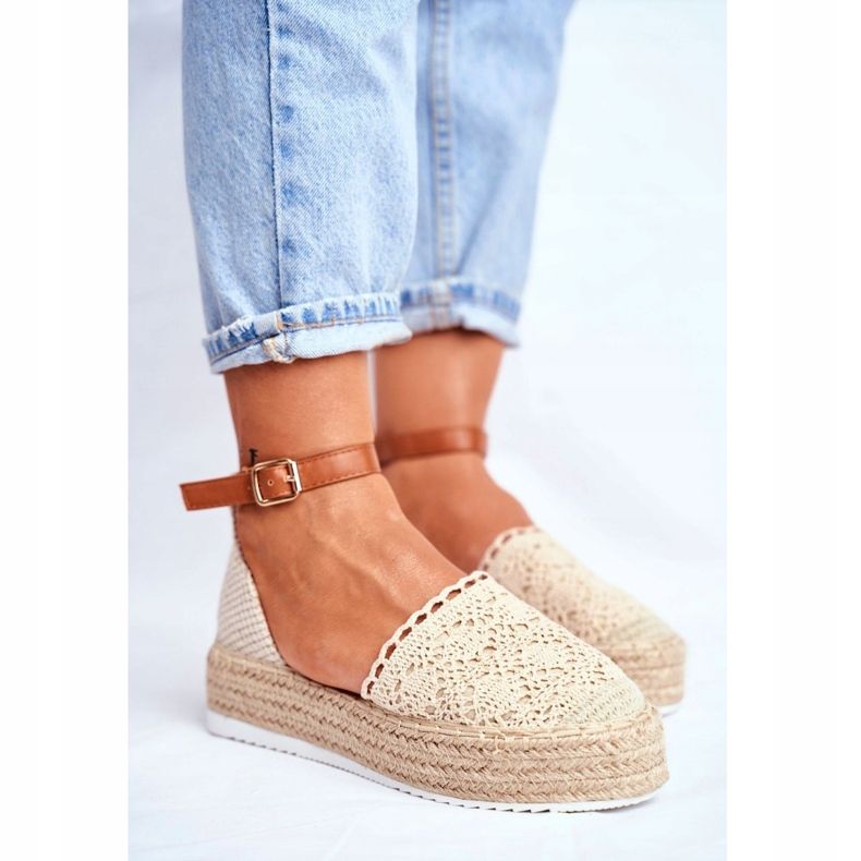 HAN Kvinnors Espadriller På Beige Palm Spring Linen Platform 1