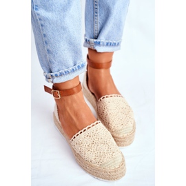 HAN Kvinnors Espadriller På Beige Palm Spring Linen Platform 2