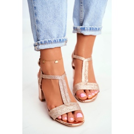 HAN Kvinnors sandaler på en klack Glitter Champagne Perfecto rosa gul 2