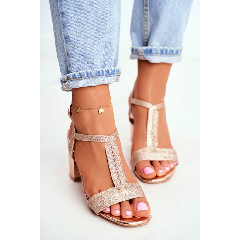 HAN Kvinnors sandaler på en klack Glitter Champagne Perfecto rosa gul 2