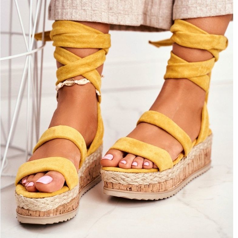 FS1 Kvinnors sandaler på plattformen bundna gula La Favorite 2