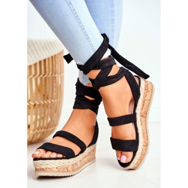 HAN Kvinnors sandaler på plattformen bundna svarta La Favorite 2