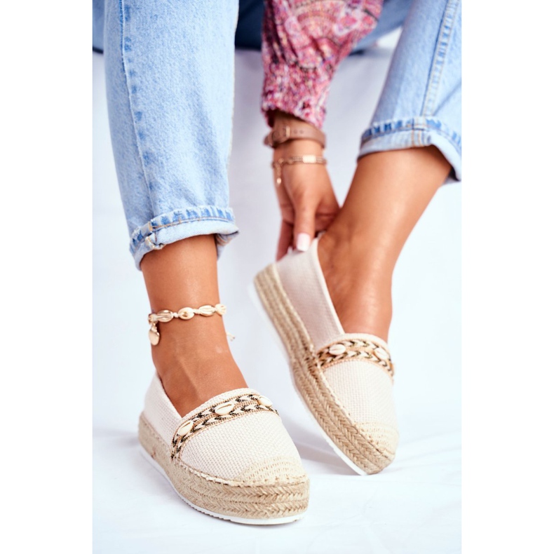 HAN Kvinnors Espadriller på en beige linneplattform Mindi 1