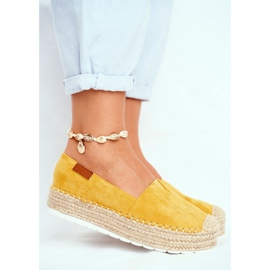 FRBS Kvinnors Espadriller på gul La Playa linneplattform 1