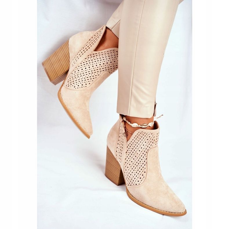 MSMG Dam stövlar på hälen mocka Openwork ljus beige nyanser 1