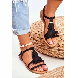 FRJ Sandaler för kvinnor Flat Suede Boho Black Lucami svart 2