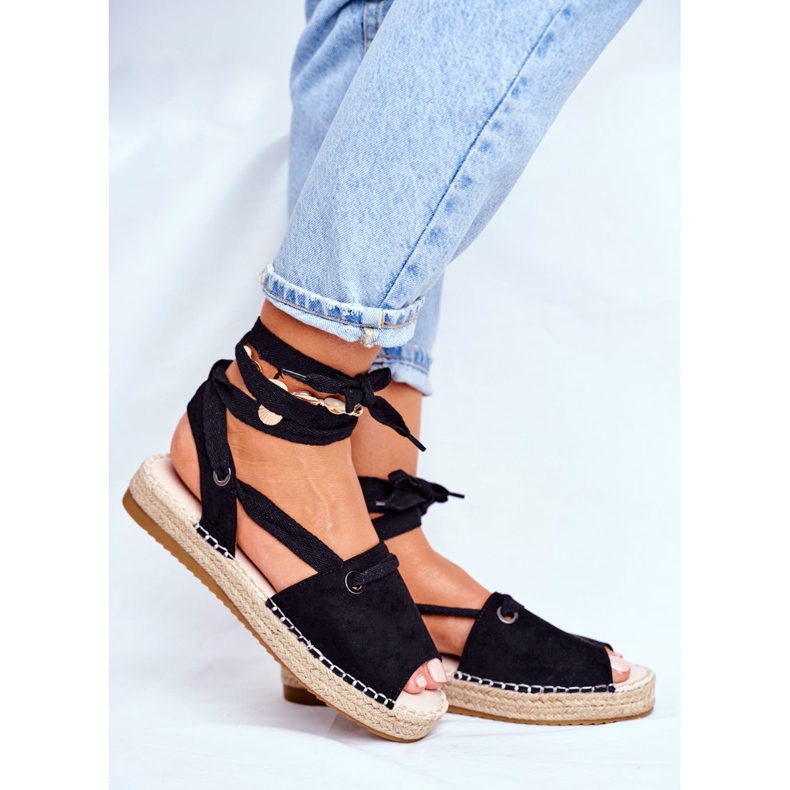 FRJ Espadriller för kvinnor på linneplattformen svart Monacoz 2