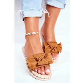 FRJ Kvinnors tofflor med en rosett kamel lycka brun 1