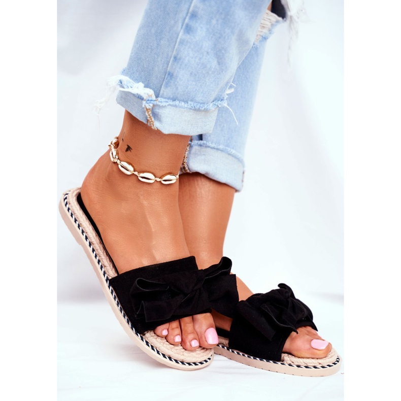 FRJ Black Happiness Tofflor för kvinnor med rosett svart 1