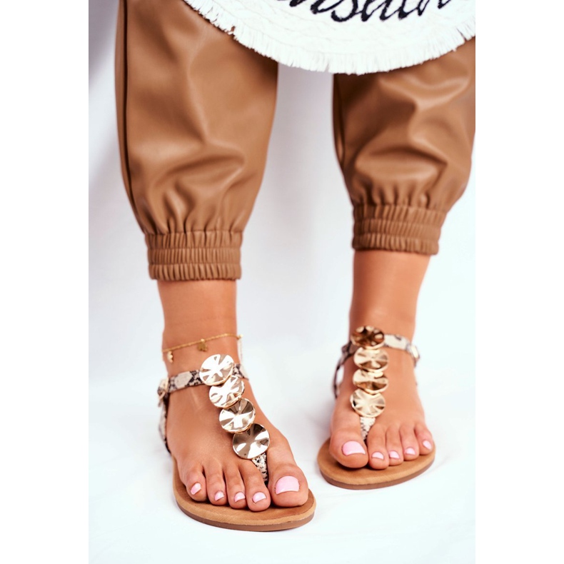 FJ1 Kvinnors sandaler Elegant guldplatta Snake Casandra beige 1