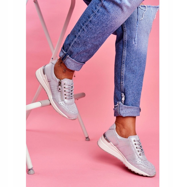 Vinceza Kvinnors sportskor Sneakers Läder Silver FT20-8675 Better Way grå 1