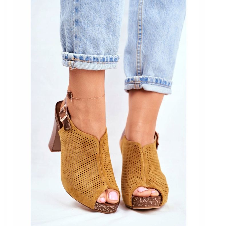 Kvinnors sandaler på hög klack Sergio Leone SK855 Gul Senillo 2