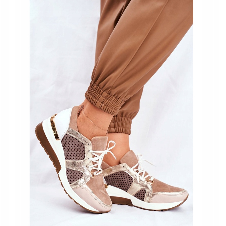 Kvinnors sportskor Läder Sneakers Nicole Beige 2562 Daina 1