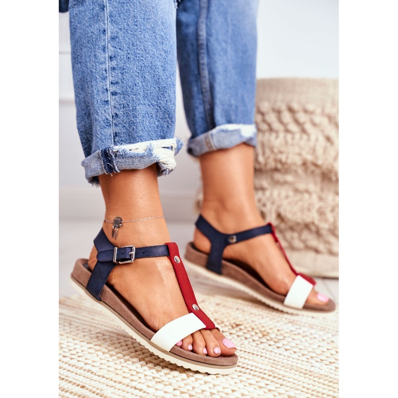 EVE Sandaler för kvinnor Flat Shaped 8SD35-0306 Marinblå Dubi brun 1