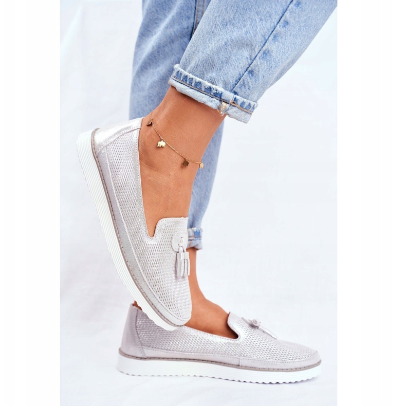 EVE Dam Loafers Läder Silver Amore Mio grå 1