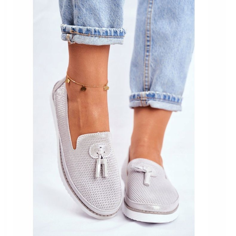 EVE Dam Loafers Läder Silver Amore Mio grå 2