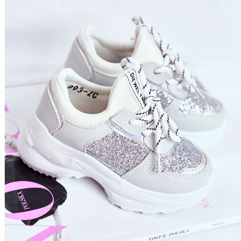 FRROCK Barnsportskor med Brocade Silver Matylda vit grå 1