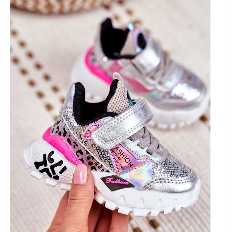 FRROCK Sportbarnskor med kardborreband Silver Var lycklig grå 2