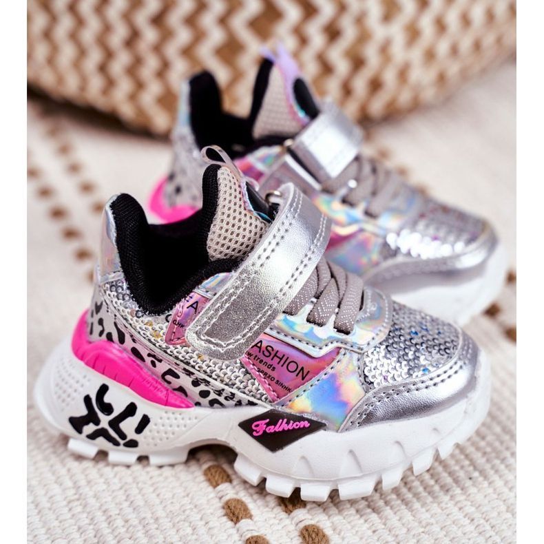 FRROCK Sportbarnskor med kardborreband Silver Var lycklig grå 1