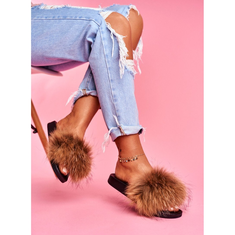 Tofflor för kvinnor med Natural Fur Camel Naturis brun 1