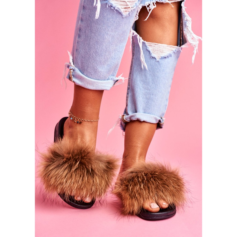 Tofflor för kvinnor med Natural Fur Camel Naturis brun 2