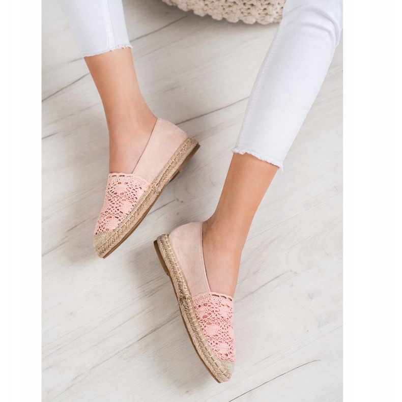 Small Swan Mocka Espadrilles med spets rosa 1