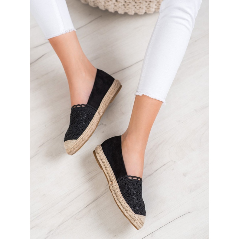 Small Swan Mocka Espadrilles med spets svart 2
