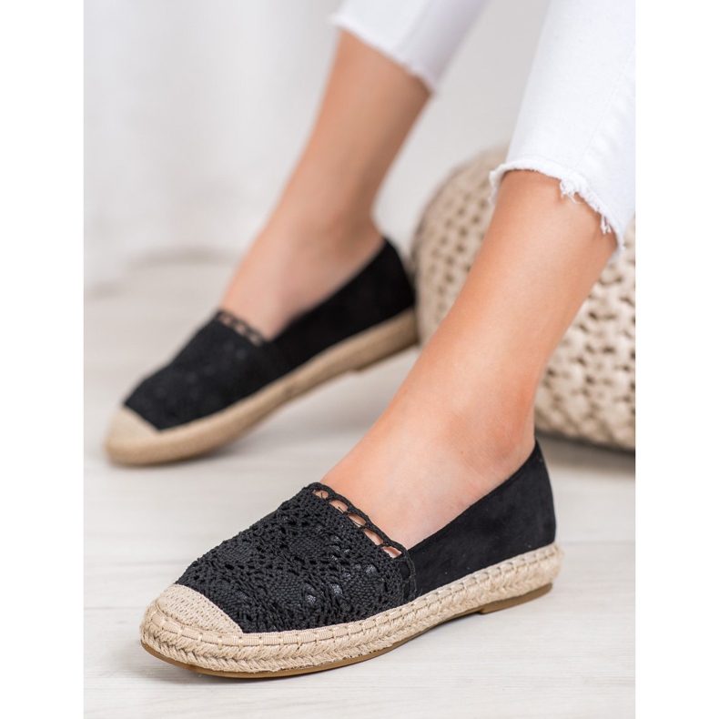 Small Swan Mocka Espadrilles med spets svart 1