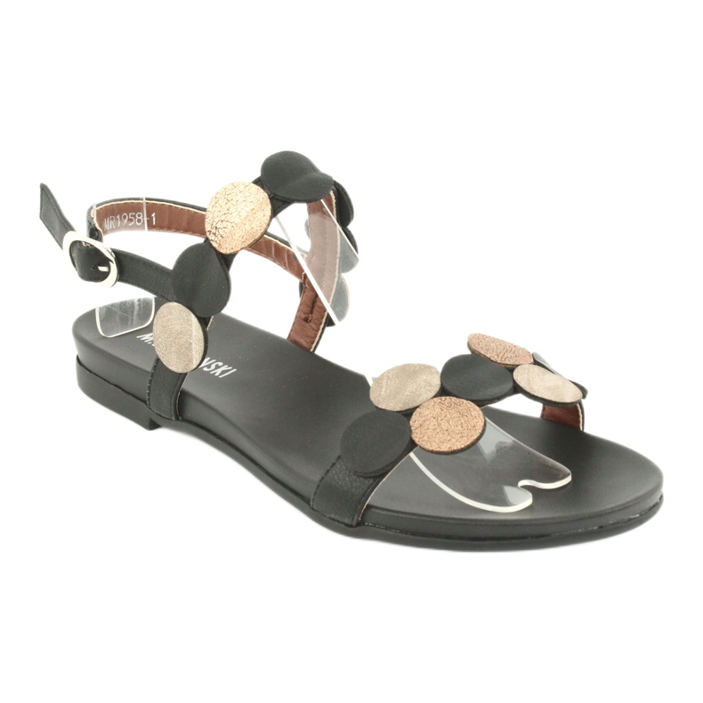 M.Daszyński Svarta sandaler med gyllene ringar Daszyński MR1958-1 gul 1