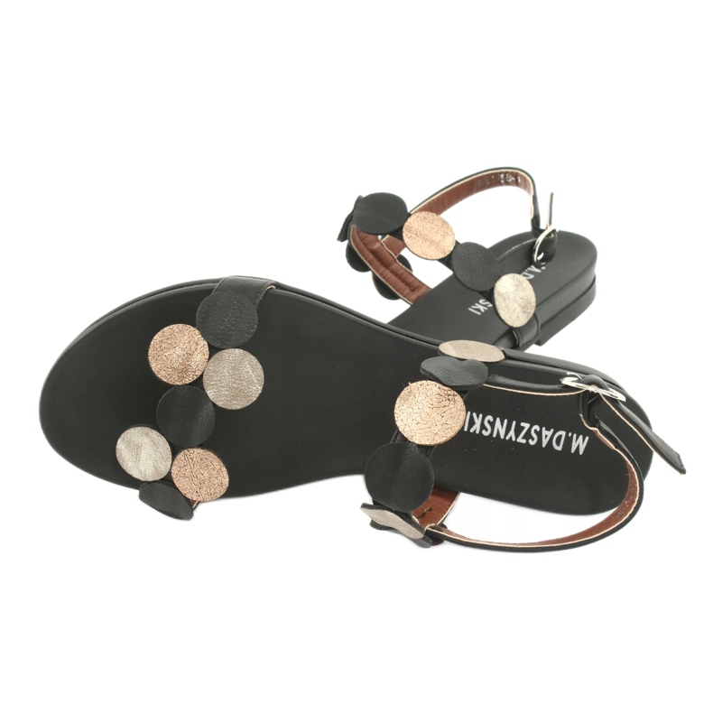 M.Daszyński Svarta sandaler med gyllene ringar Daszyński MR1958-1 gul 4