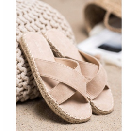 SHELOVET Bekväma mocka tofflor beige 2